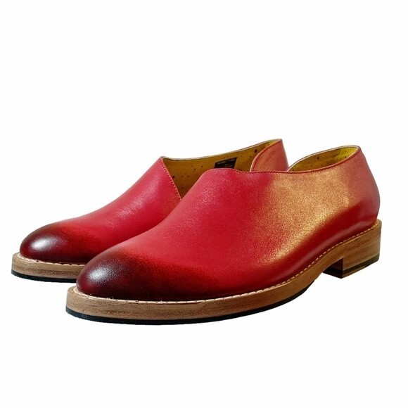Adro Artisan Dover Flat Red Distressed Leather Side Cutout Slip On Size 7 NEW - Picture 6 of 15